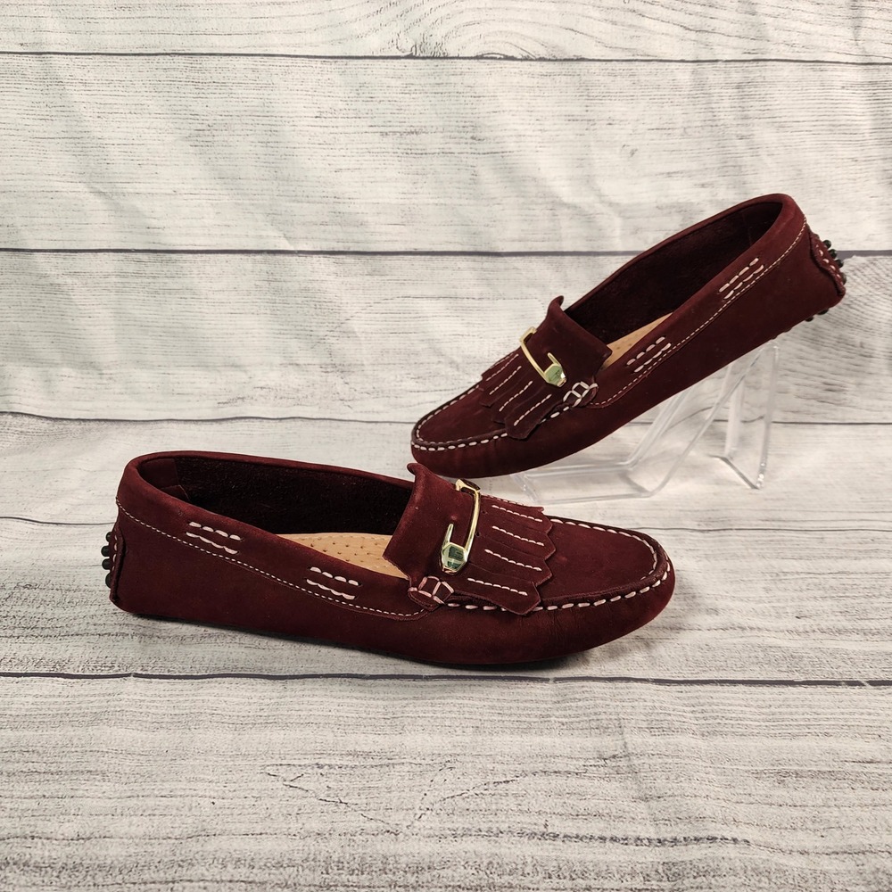 Mercanti Fiorentini Women's 6.5 B Burgundy Suede Kiltie Fringe Driving Loafers